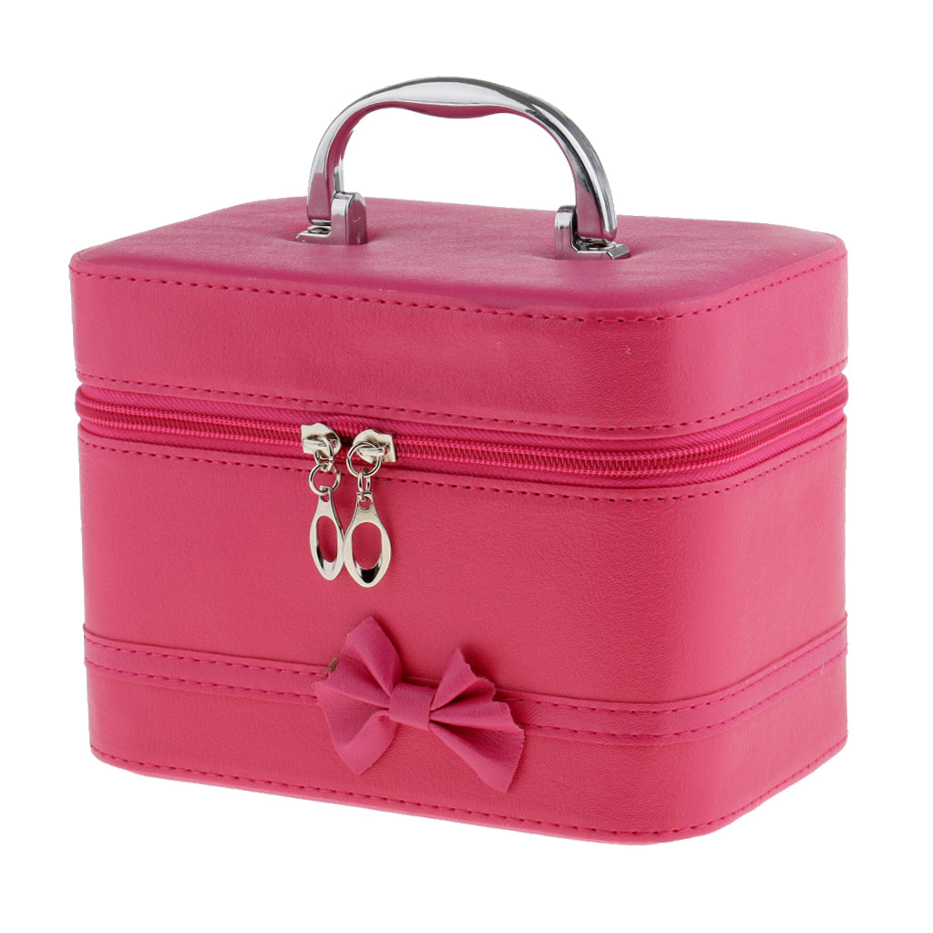 Portable Handbag Zipper Makeup Cosmetic Organizer Storage Case Box Rose Red