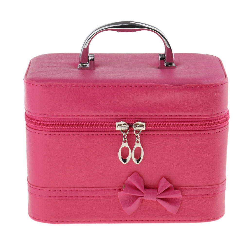 Portable Handbag Zipper Makeup Cosmetic Organizer Storage Case Box Rose Red