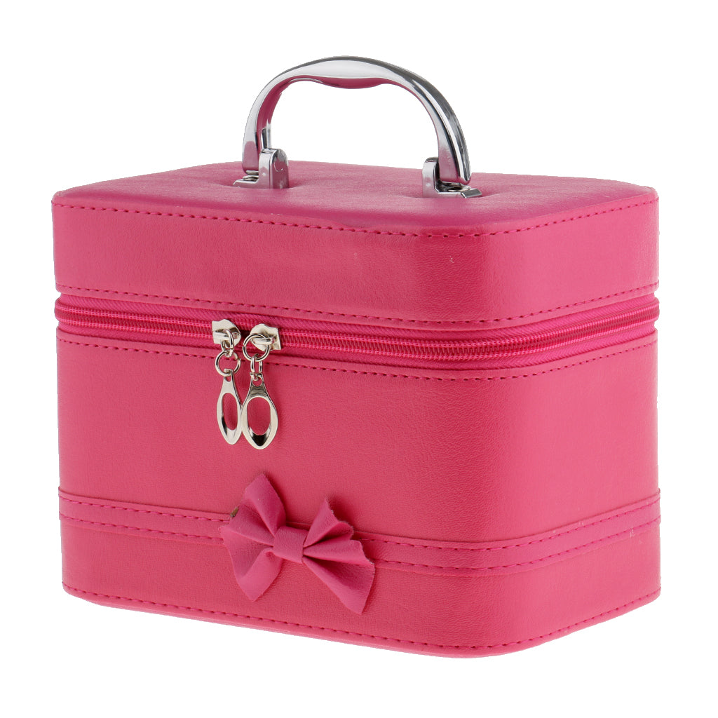 Portable Handbag Zipper Makeup Cosmetic Organizer Storage Case Box Rose Red