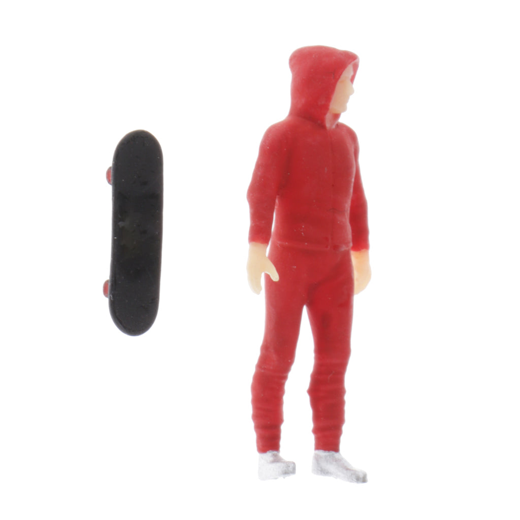 1:64 Figures Diorama Skater Boy with Skateboard Miniature Model  Red