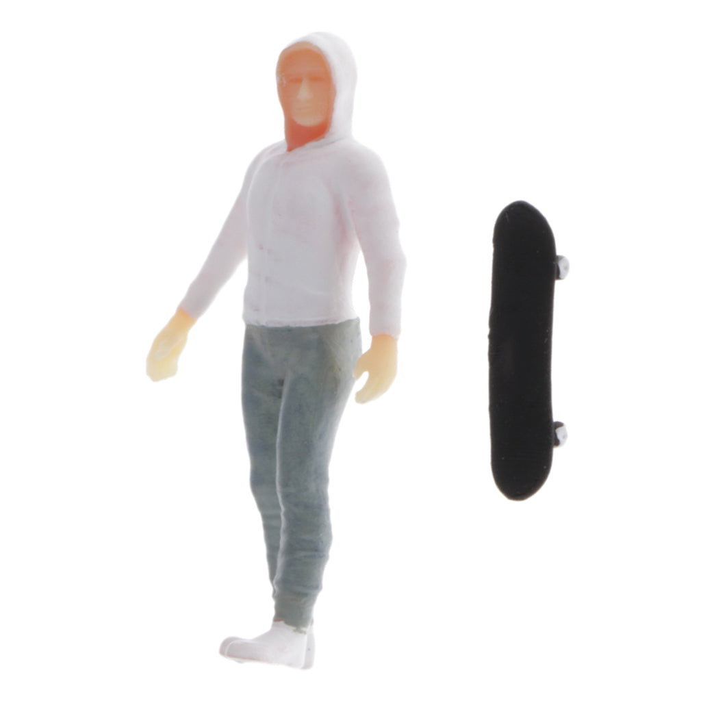 1:64 Figures Diorama Skater Boy with Skateboard Miniature Model  White