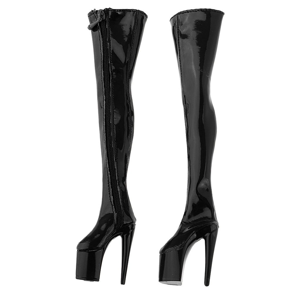 1/6 Women Over The Knee High Heel Boots Shoes for 12'' Action Figures Black