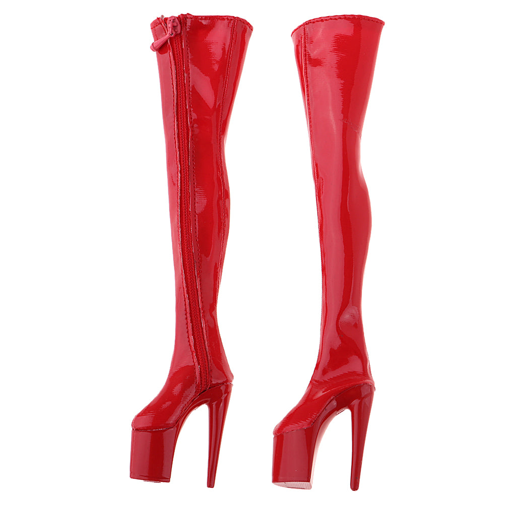 1/6 Women Over The Knee High Heel Boots Shoes for 12'' Action Figures Red