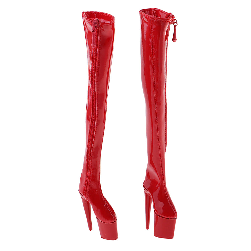 1/6 Women Over The Knee High Heel Boots Shoes for 12'' Action Figures Red