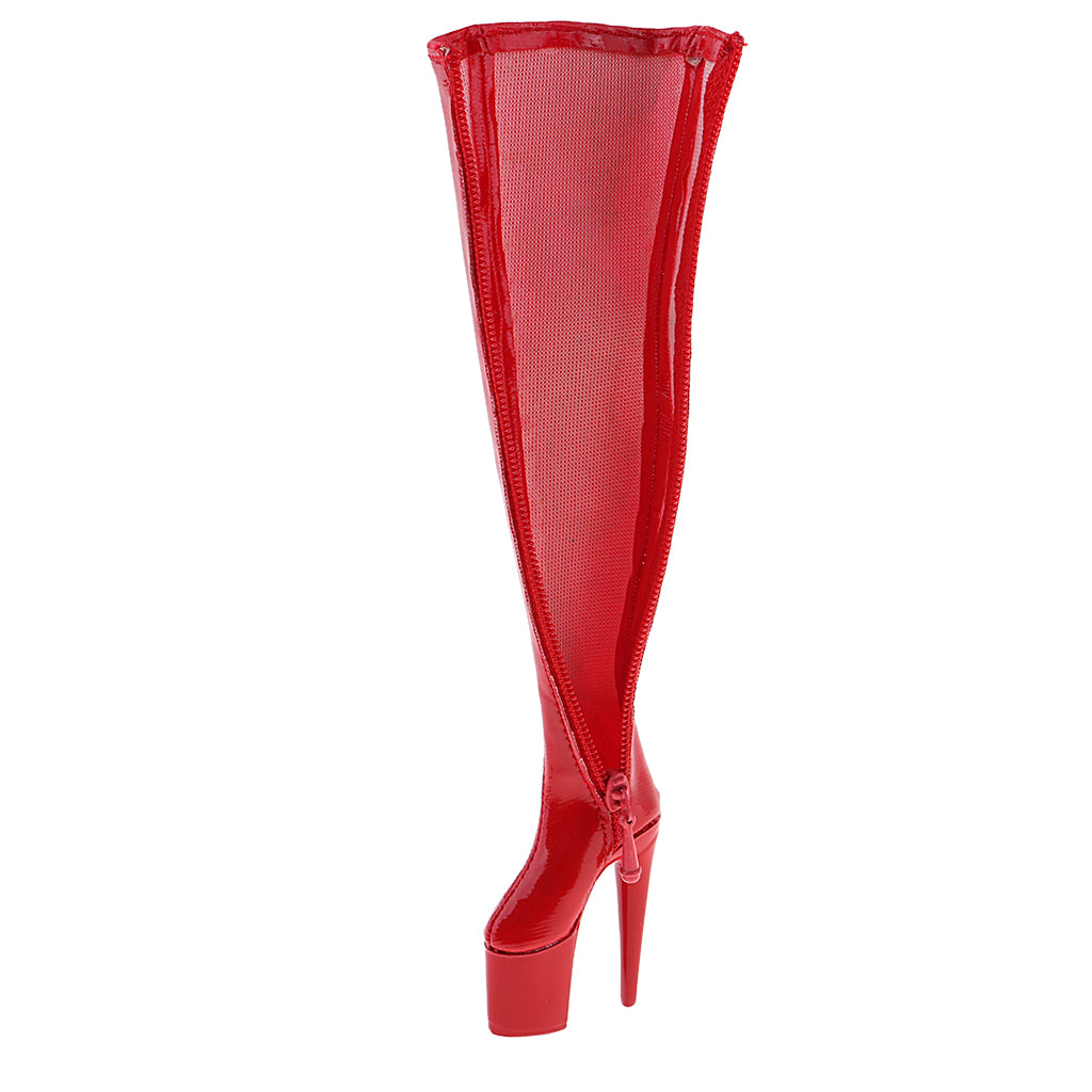 1/6 Women Over The Knee High Heel Boots Shoes for 12'' Action Figures Red