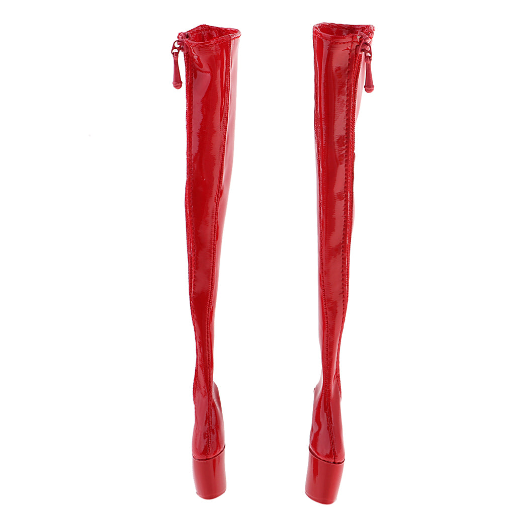 1/6 Women Over The Knee High Heel Boots Shoes for 12'' Action Figures Red