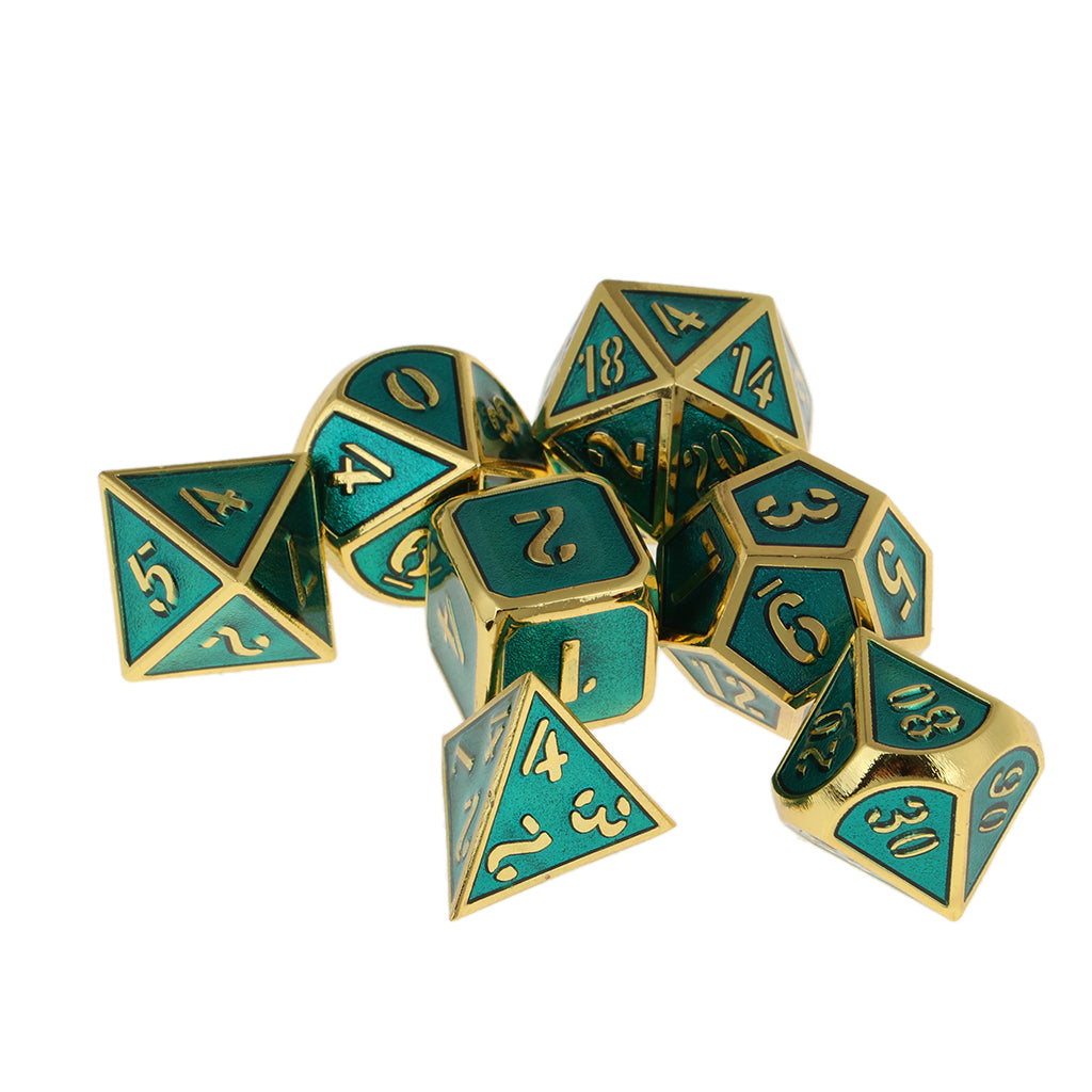 7Pcs Multi-sided Dice Set D&D Dice Game Polyhedral Dice Golden-clear blue