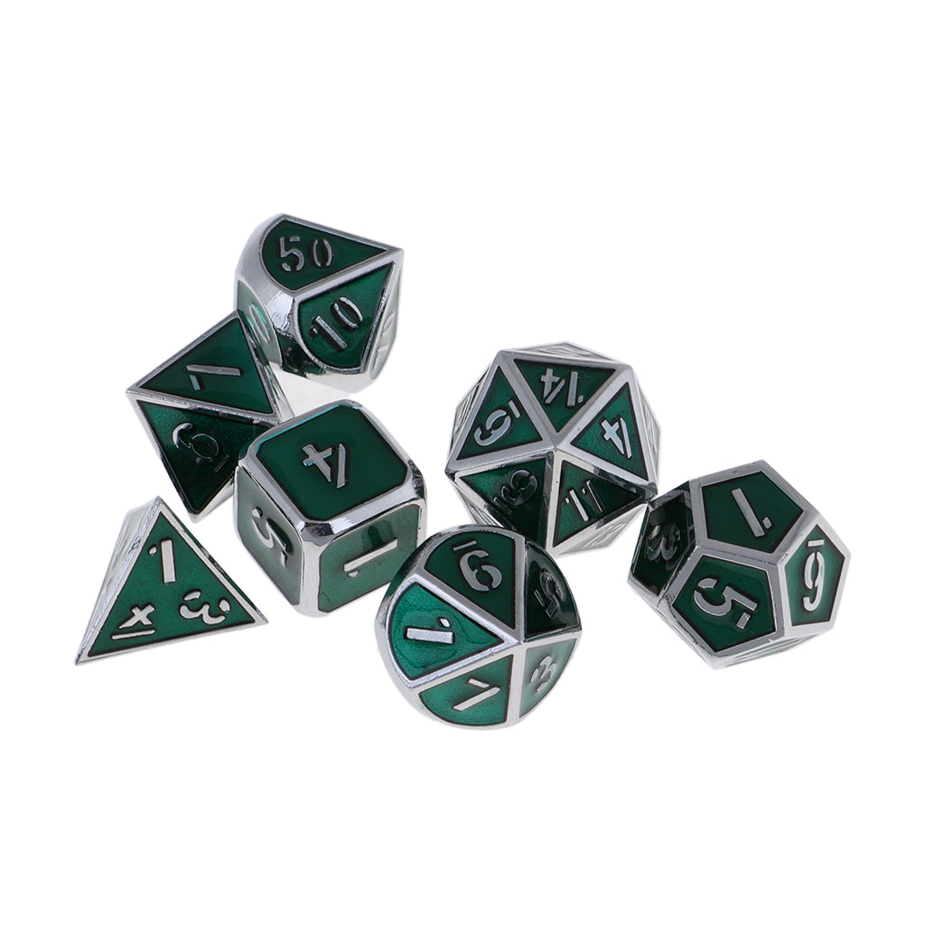 7Pcs Multi-sided Dice Set D&D Dice Game Polyhedral Dice Chromium clear green