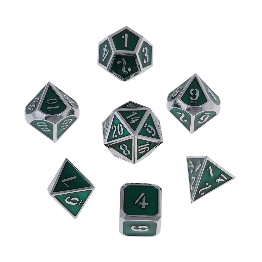 7Pcs Multi-sided Dice Set D&D Dice Game Polyhedral Dice Chromium clear green