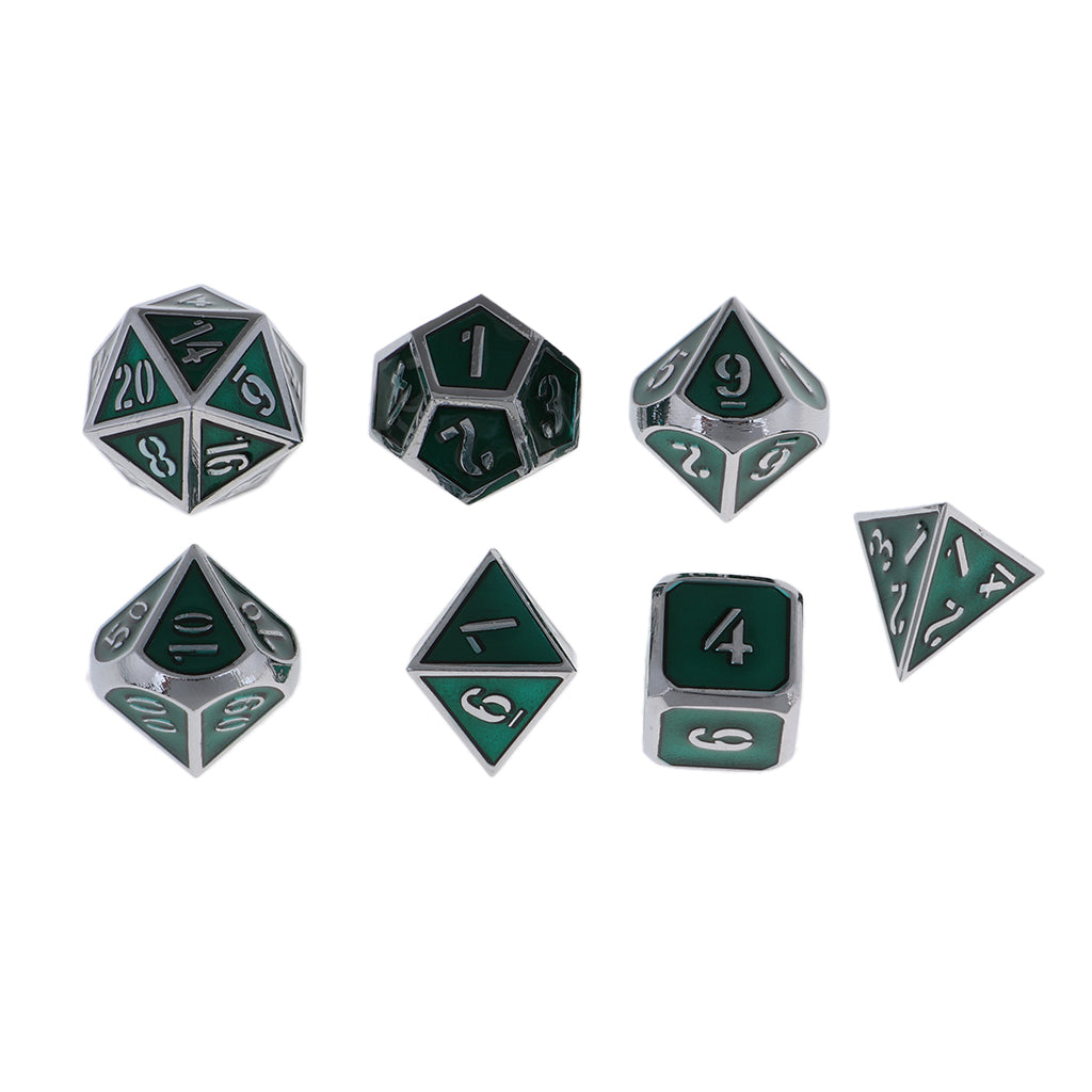 7Pcs Multi-sided Dice Set D&D Dice Game Polyhedral Dice Chromium clear green