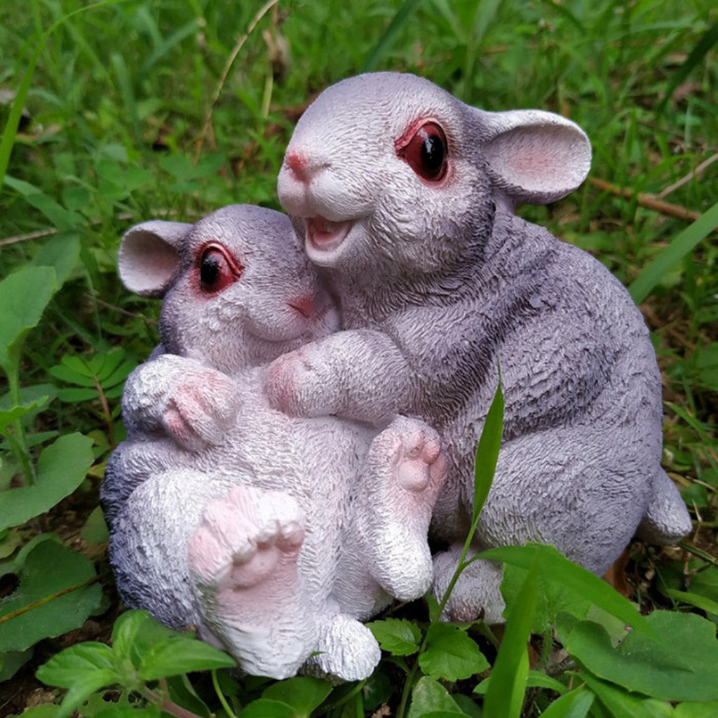 Small Resin Rabbit Bunny Figurine Statue Outdoor Lawn Yard Decor Hug _Gray