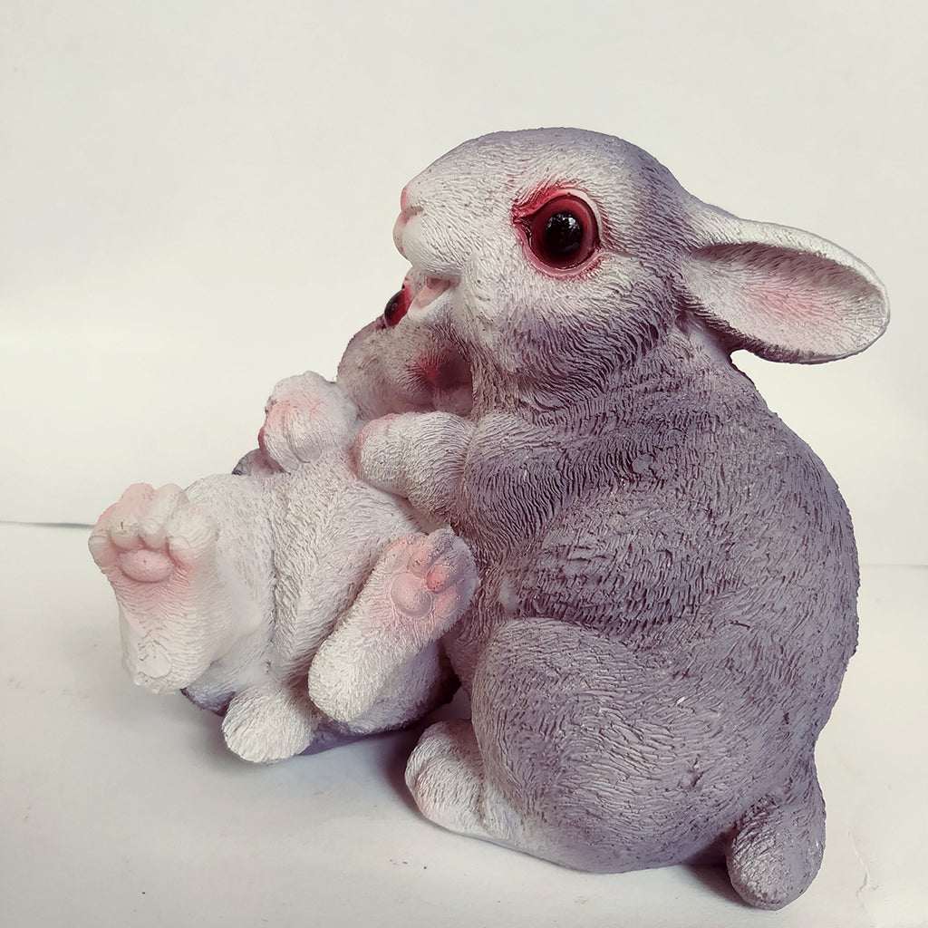 Small Resin Rabbit Bunny Figurine Statue Outdoor Lawn Yard Decor Hug _Gray