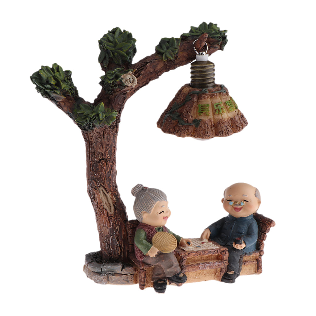 Happy Elderly Couple Figurine Resin Old Age Life Home Decor Playing Chess