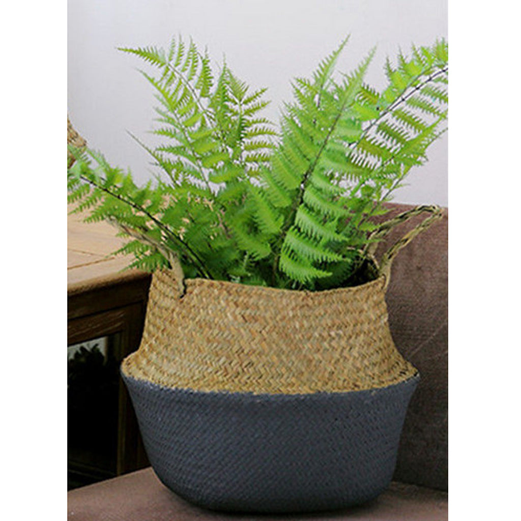 StrawWoven Flower Pot Vase Basket Green Plant Holder 22x20cm Black and Brown