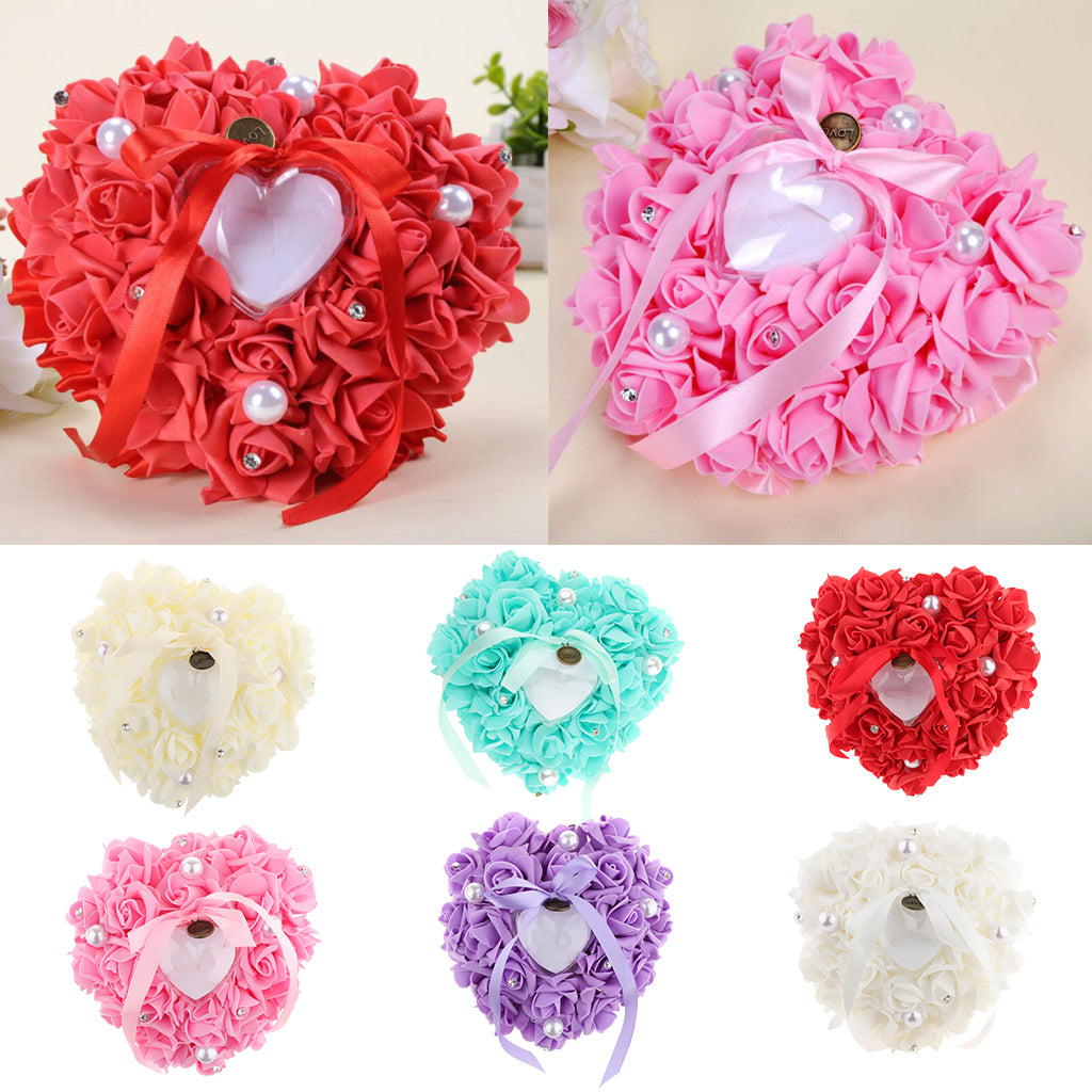 Heart-shaped PE water diamond imitation pearl wedding ring pillow Red