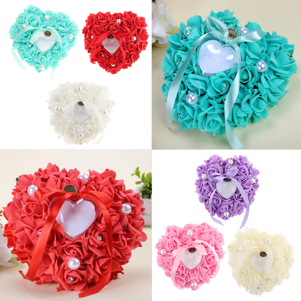 Heart-shaped PE water diamond imitation pearl wedding ring pillow Red