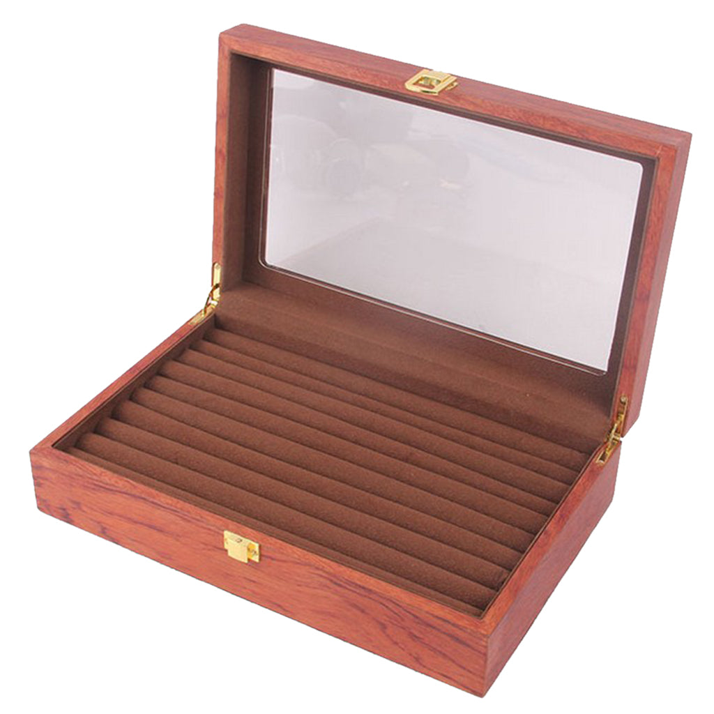 Glass Lid Jewelry Ring Display Organizer Wooden Box Holder Storage Case