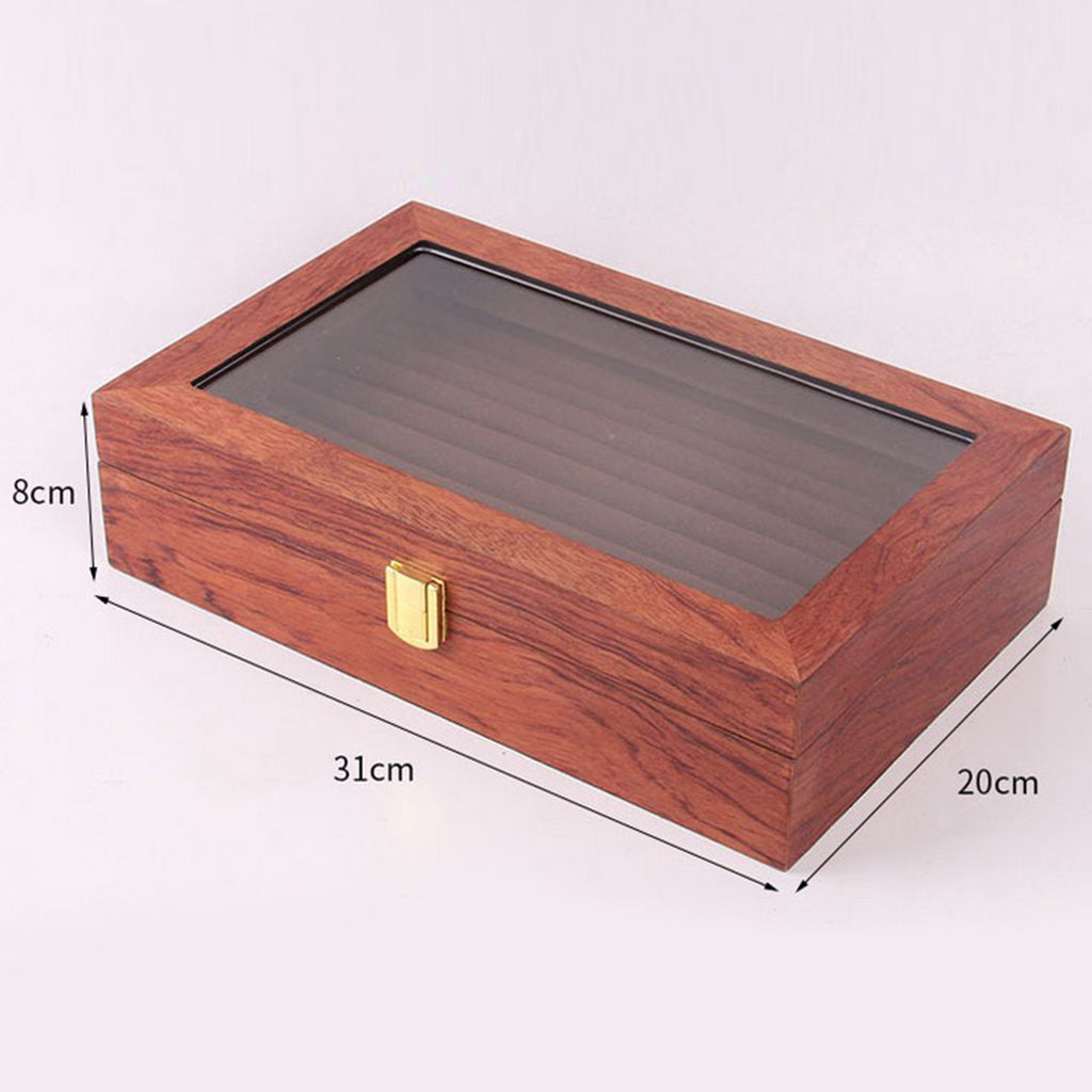 Glass Lid Jewelry Ring Display Organizer Wooden Box Holder Storage Case