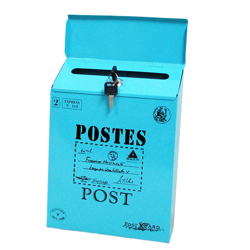 Creative Iron Mail/Letter/Post/Newspaper Holder Box Blue_Big Letters