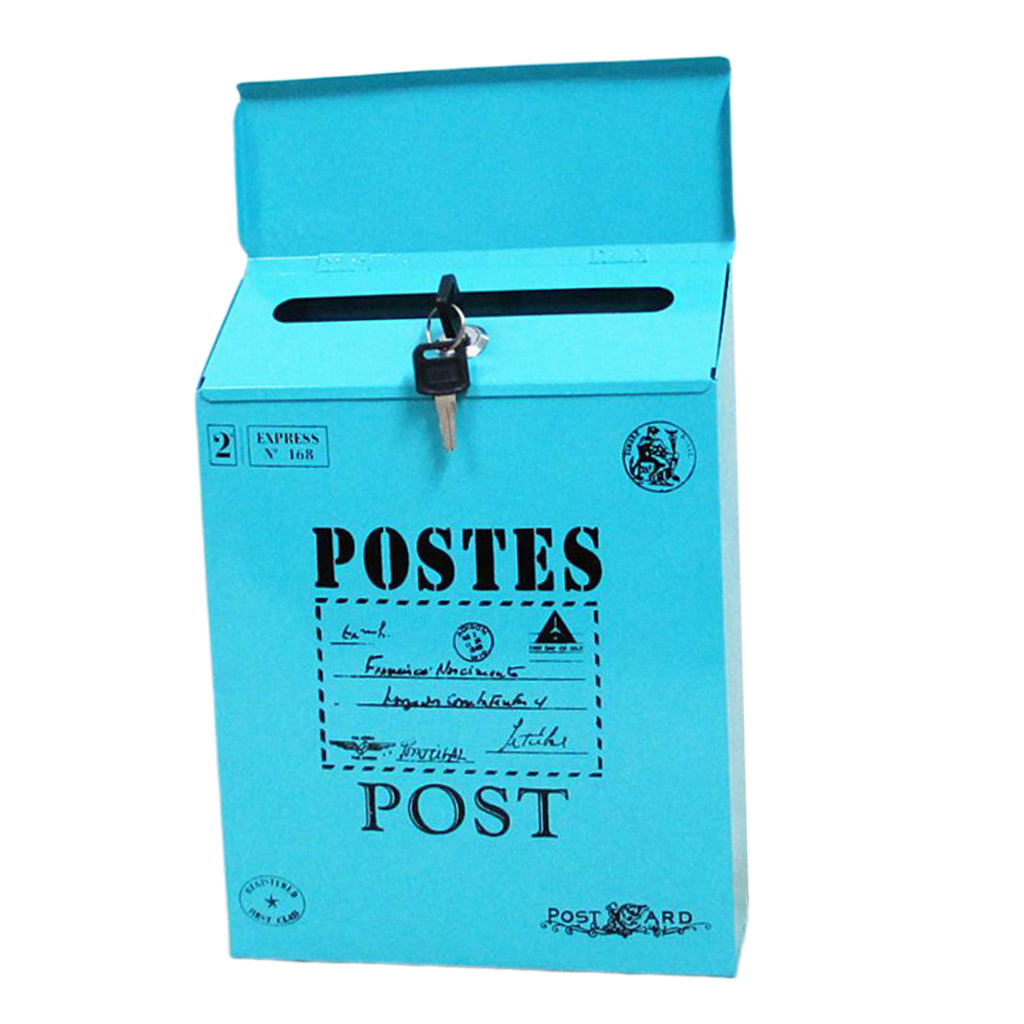 Creative Iron Mail/Letter/Post/Newspaper Holder Box Blue_Big Letters