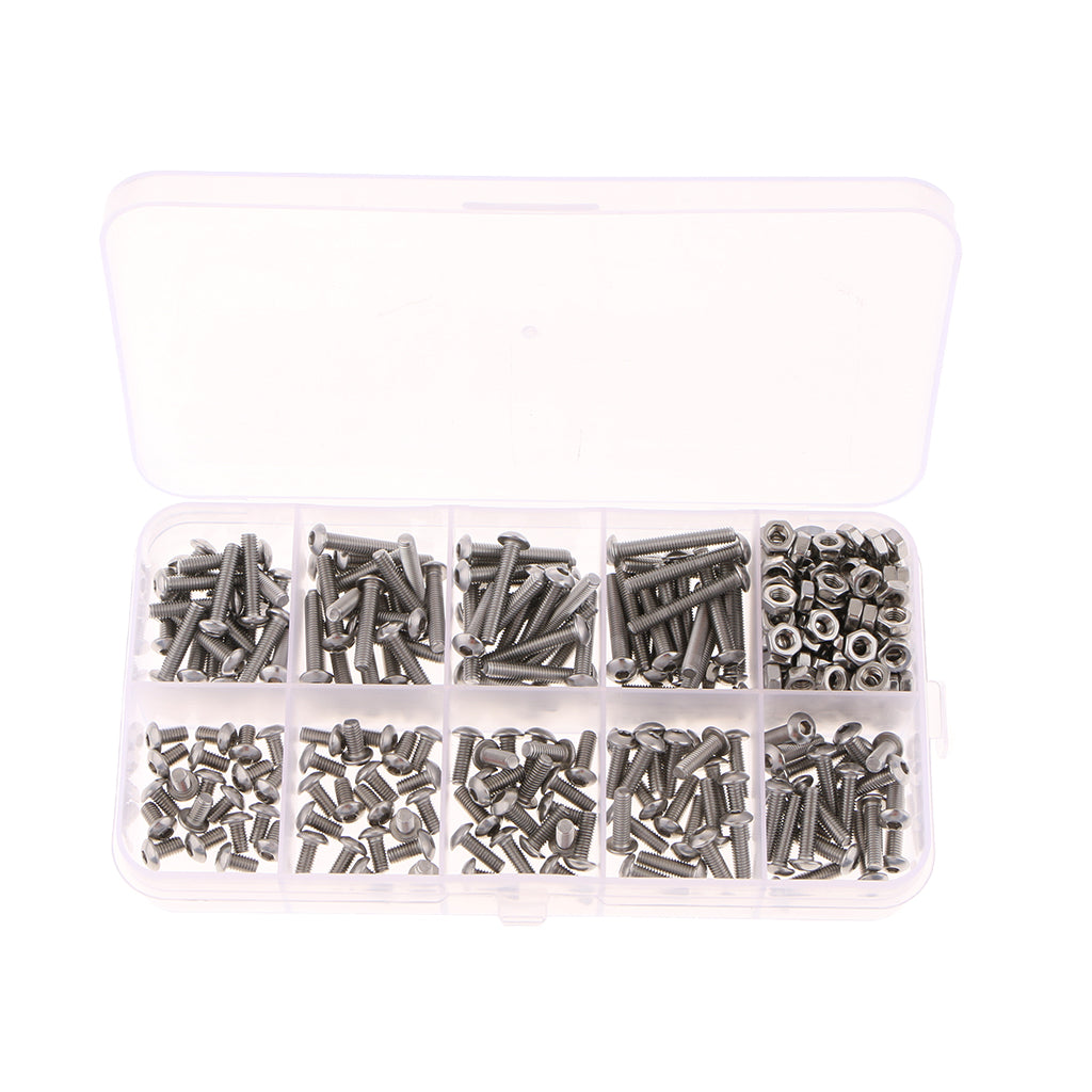 340pcs M3 Stainless Hex Socket Button Head Screws Allen Bolt Nut Kit