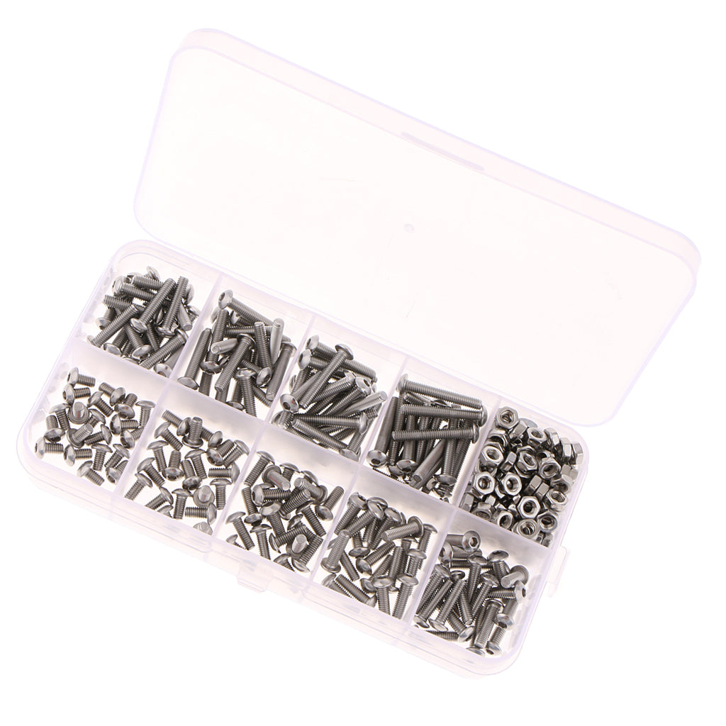 340pcs M3 Stainless Hex Socket Button Head Screws Allen Bolt Nut Kit