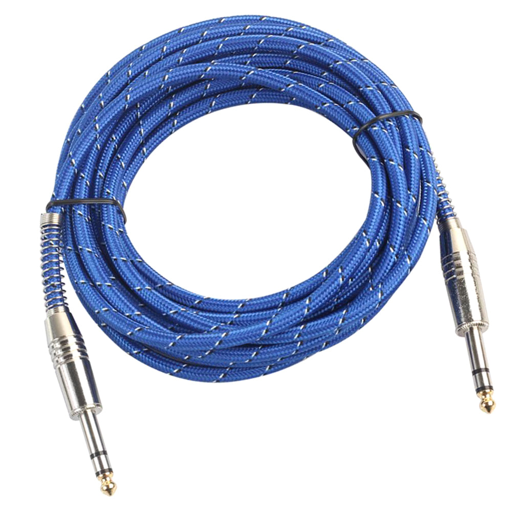 Bass Guitar 6.35mm Stereo Male to Male Audio Cable Nylon Braided Cord 5m