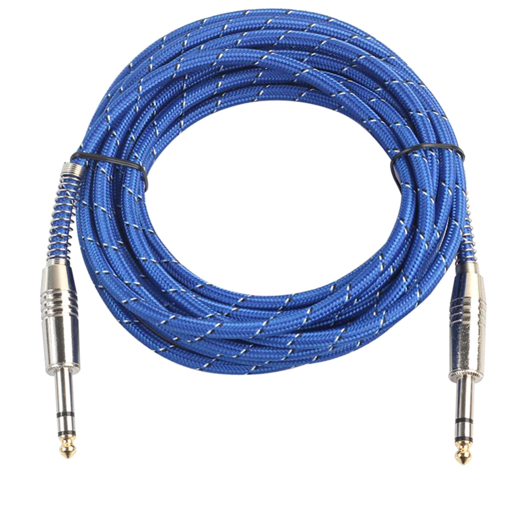 Bass Guitar 6.35mm Stereo Male to Male Audio Cable Nylon Braided Cord 5m