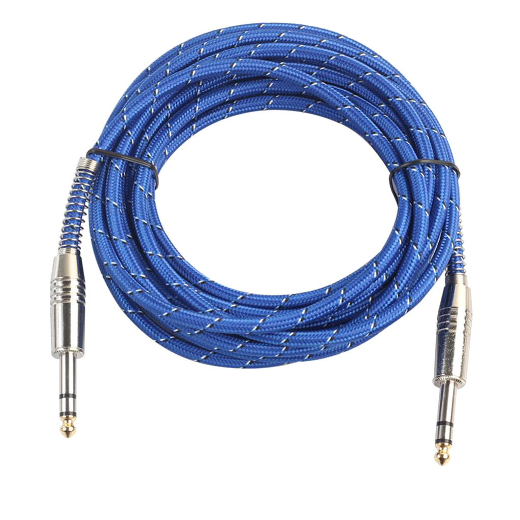 Bass Guitar 6.35mm Stereo Male to Male Audio Cable Nylon Braided Cord 5m