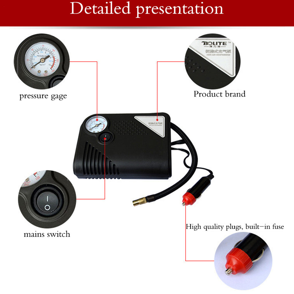 Portable 12V DC Electric Pump Air Compressor Tire Inflator Black ABS