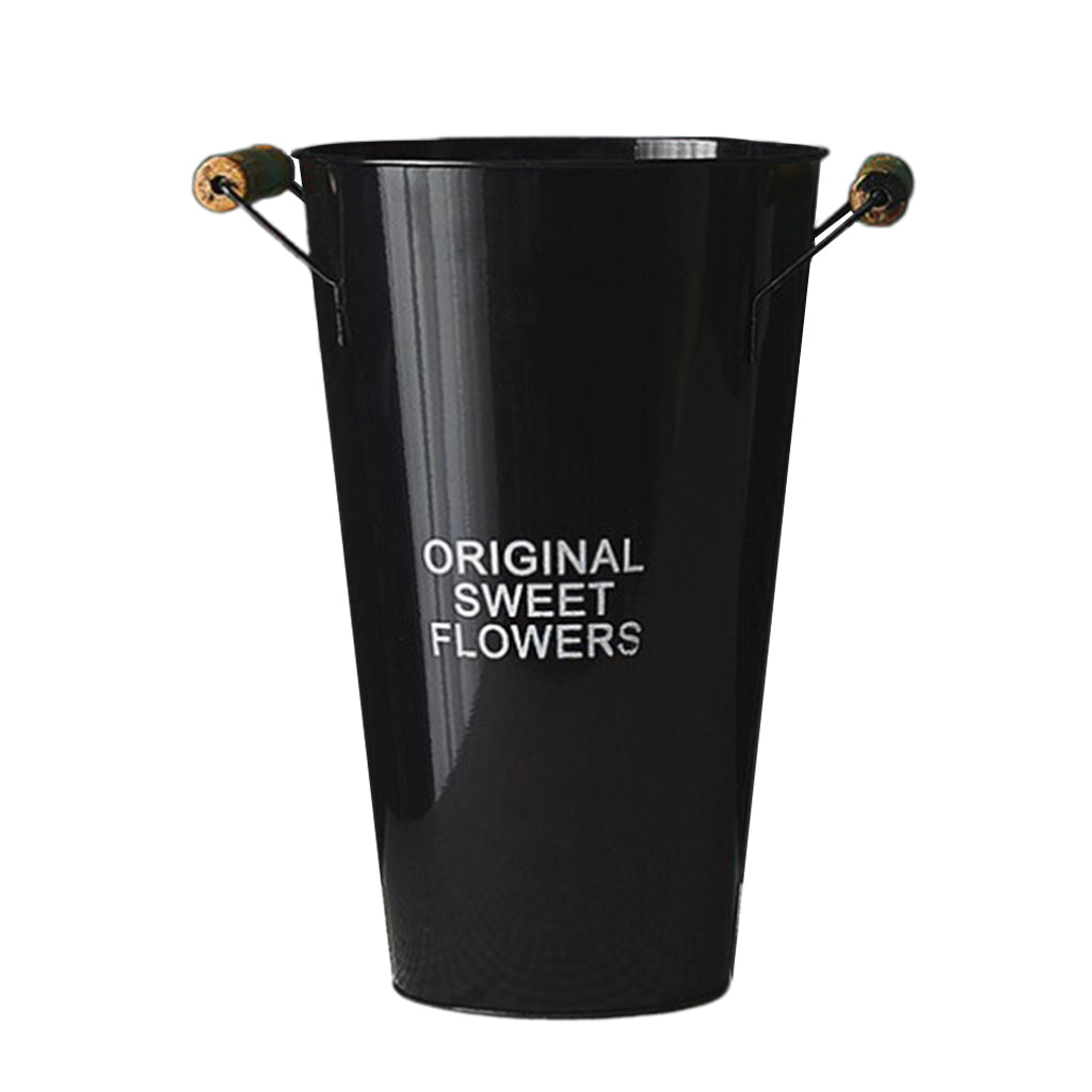 Iron Craft Flower Bucket Chic Flowerpot Vase Office Cafe Shop Decor Black