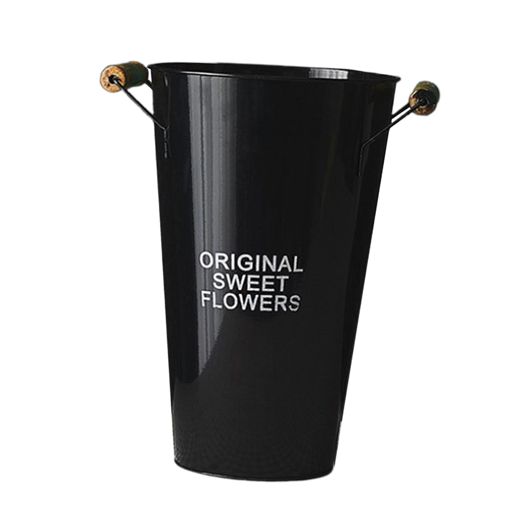 Iron Craft Flower Bucket Chic Flowerpot Vase Office Cafe Shop Decor Black