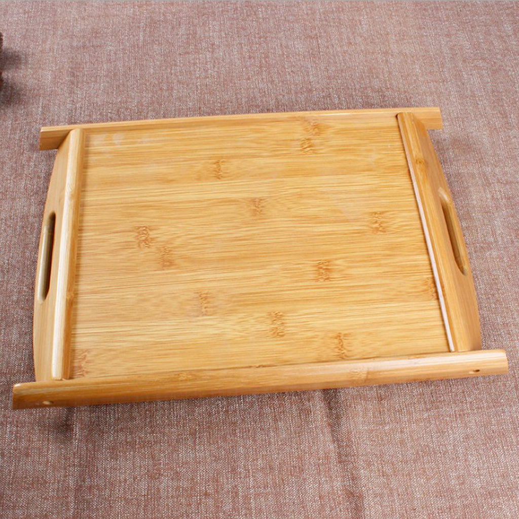 Bamboo Serving Tray Multi Functional Wooden Butlers Tray with Handles M