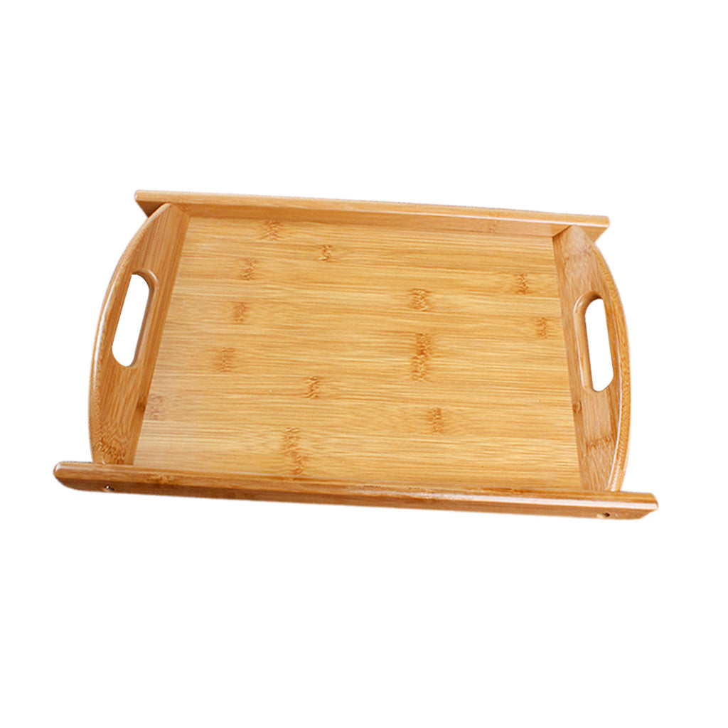 Bamboo Serving Tray Multi Functional Wooden Butlers Tray with Handles M