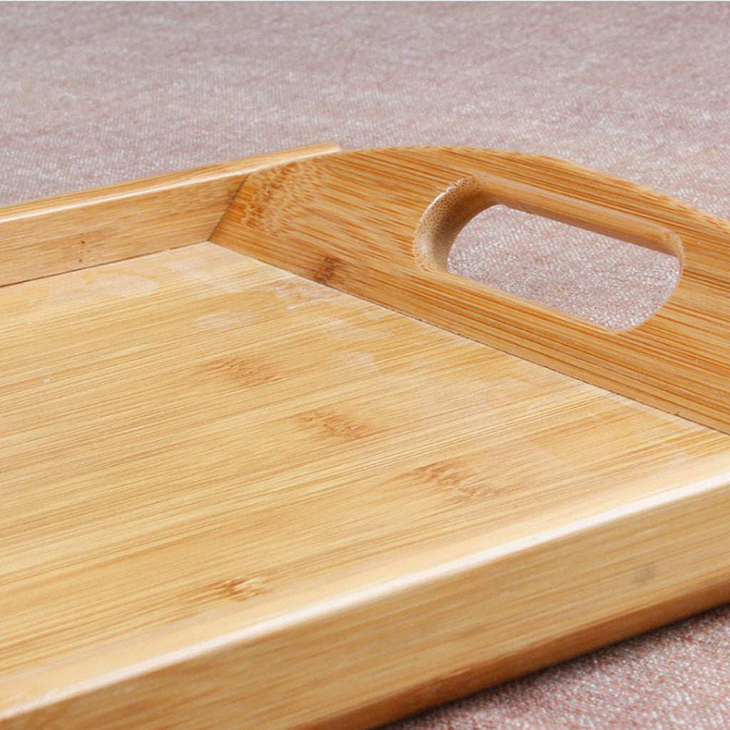 Bamboo Serving Tray Multi Functional Wooden Butlers Tray with Handles M