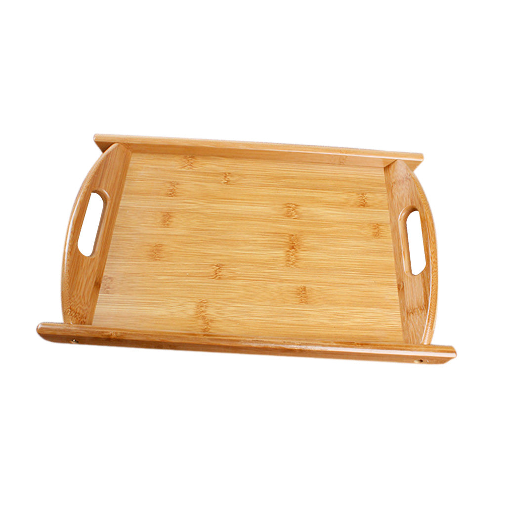 Bamboo Serving Tray Multi Functional Wooden Butlers Tray with Handles M