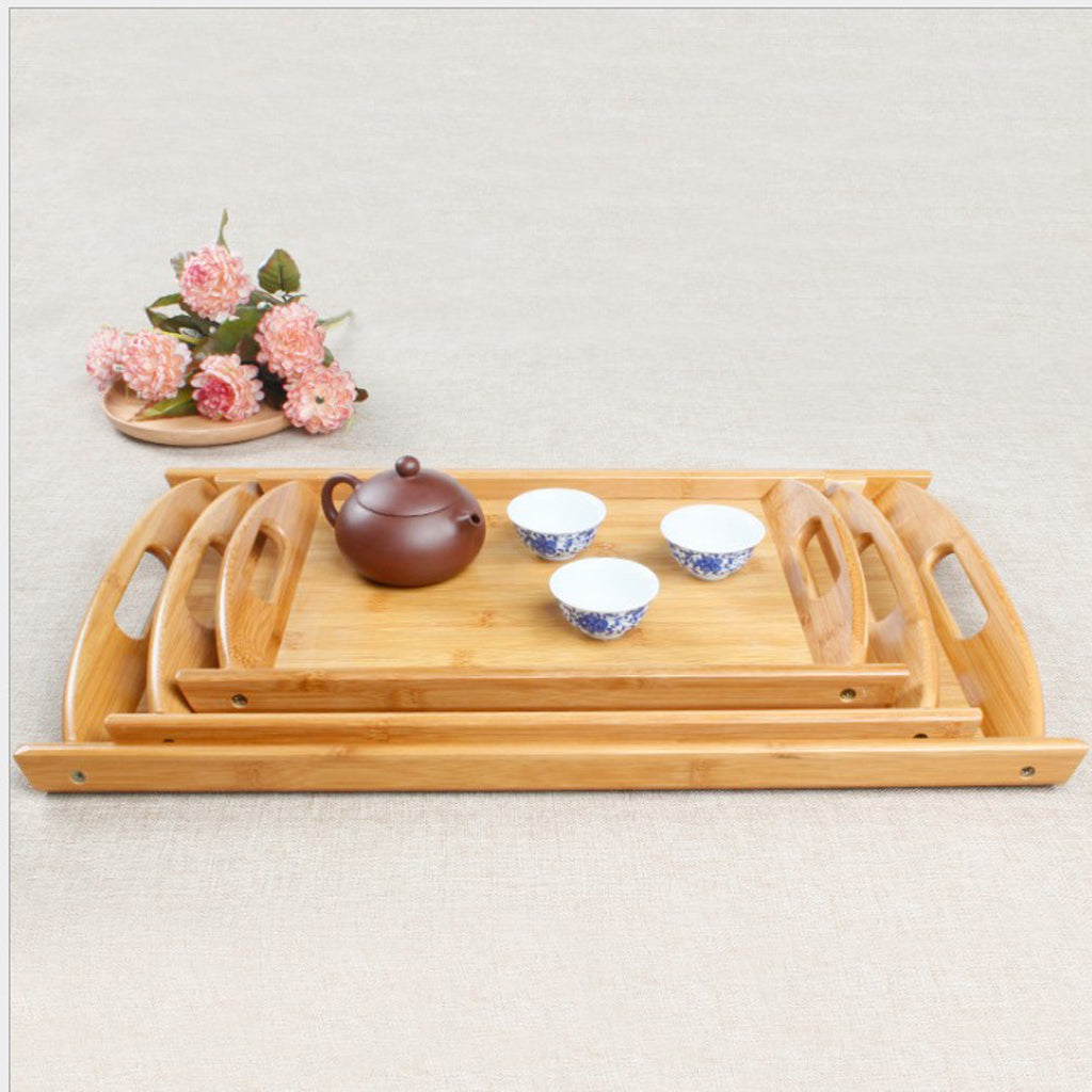 Bamboo Serving Tray Multi Functional Wooden Butlers Tray with Handles M