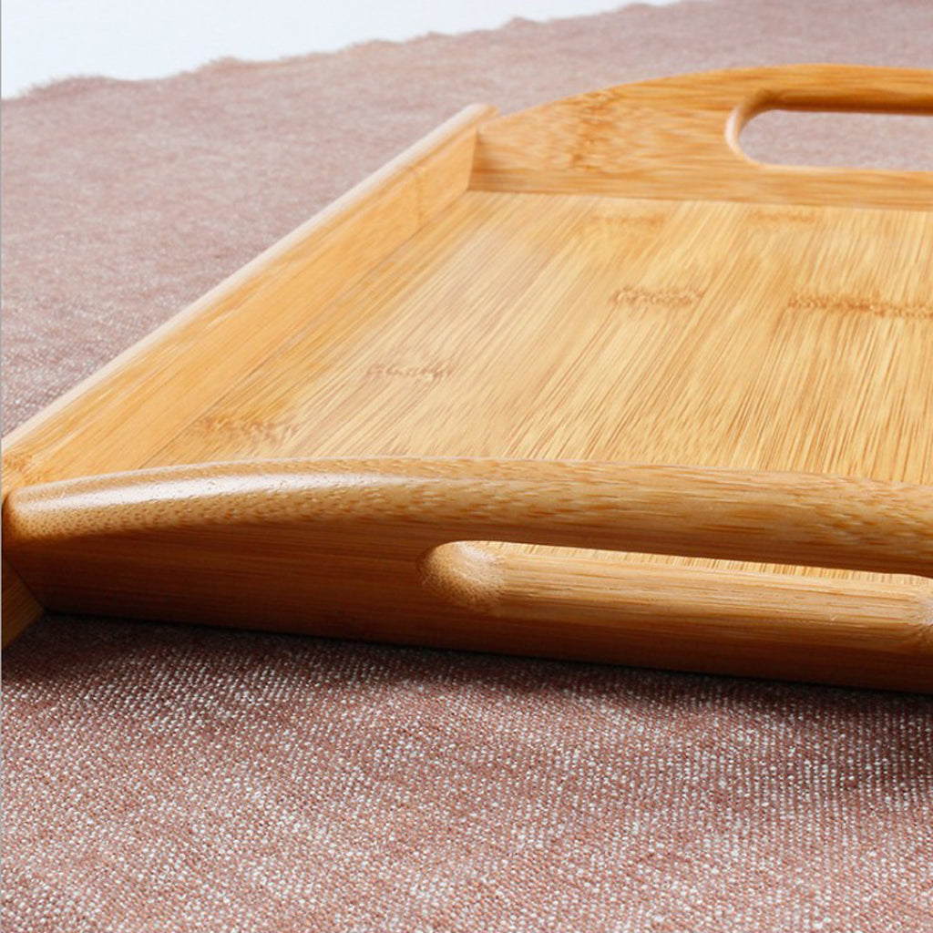 Bamboo Serving Tray Multi Functional Wooden Butlers Tray with Handles S