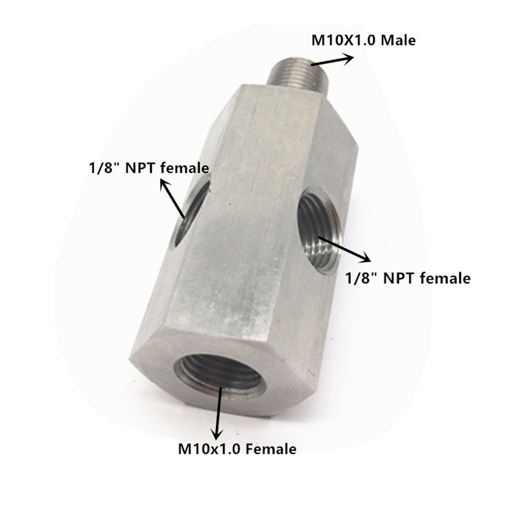 Oil Pressure Gauge Fitting Adapter M10 x 1.0 Male/Female 1/8" NPT