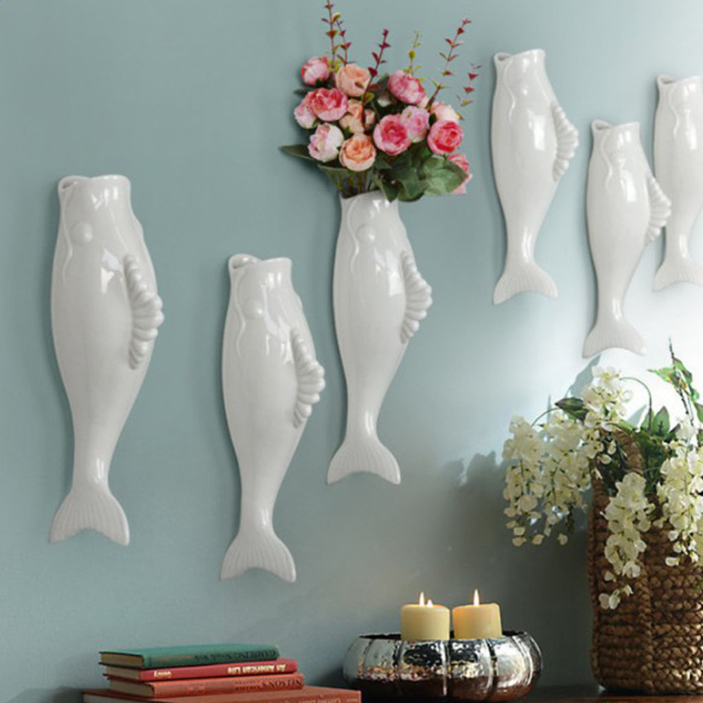 Fish Ceramic Wall Hanging Plant Vase Mural For Hotel Cafe Decoration Style C