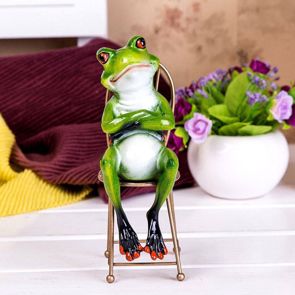 Resin 3D Craft Frog Sitting In The Desk Figurine Home Tabletop Decor Gift C