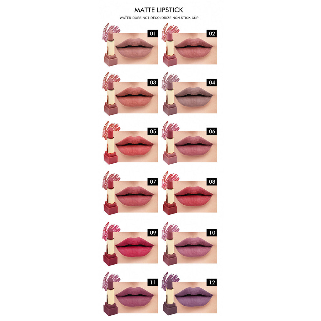 12 Colors Women Matte Velvet Lip Stick Long Lasting Makeup Lipstick Color