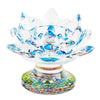 Crystal Glass Lotus Flower Tea Light Candle Holder Gift blue