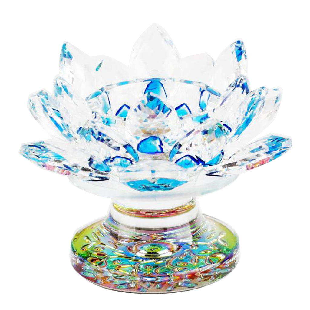 Crystal Glass Lotus Flower Tea Light Candle Holder Gift blue