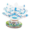 Crystal Glass Lotus Flower Tea Light Candle Holder Gift blue