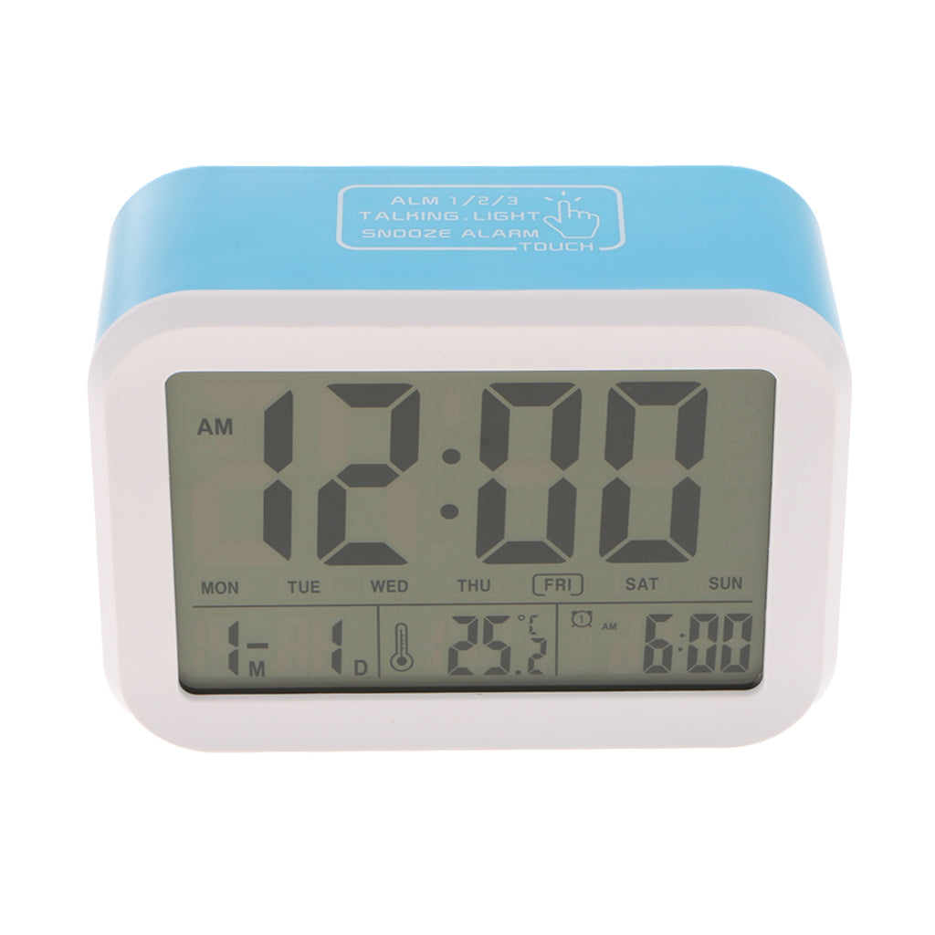 Digital Voice Alarm Clock with LCD Display Backlight Calendar Snooze  Blue