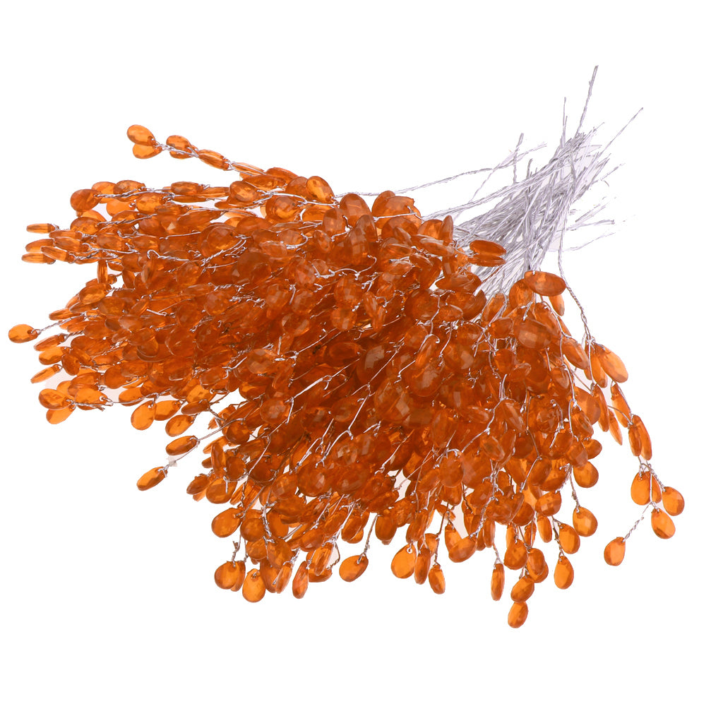 50pcs Artificial Flower Stem with Crystal Acrylic Bead Drop 15cm Orange