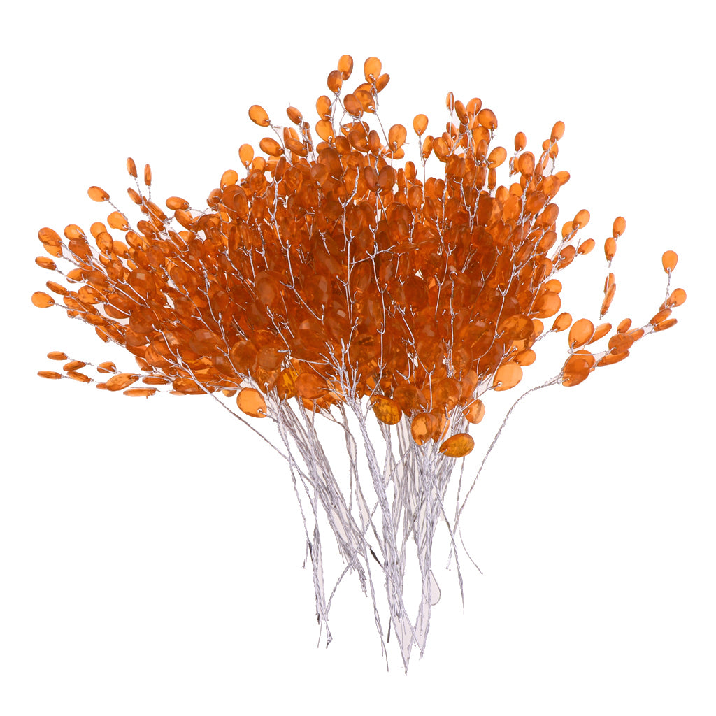 50pcs Artificial Flower Stem with Crystal Acrylic Bead Drop 15cm Orange