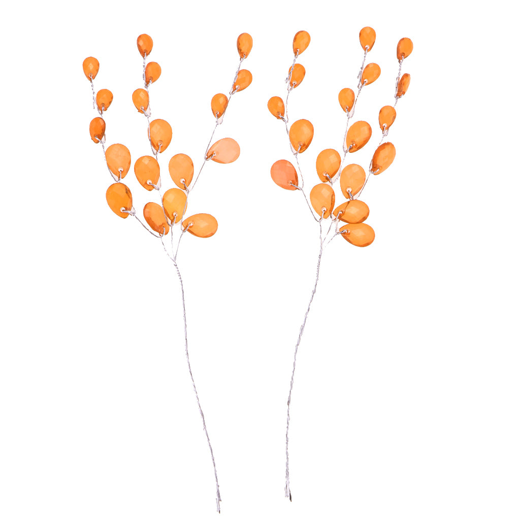 50pcs Artificial Flower Stem with Crystal Acrylic Bead Drop 15cm Orange