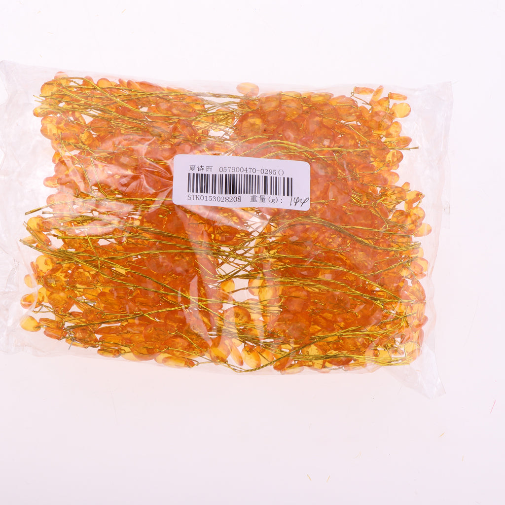 50pcs Artificial Flower Stem with Crystal Acrylic Bead Drop 15cm Orange